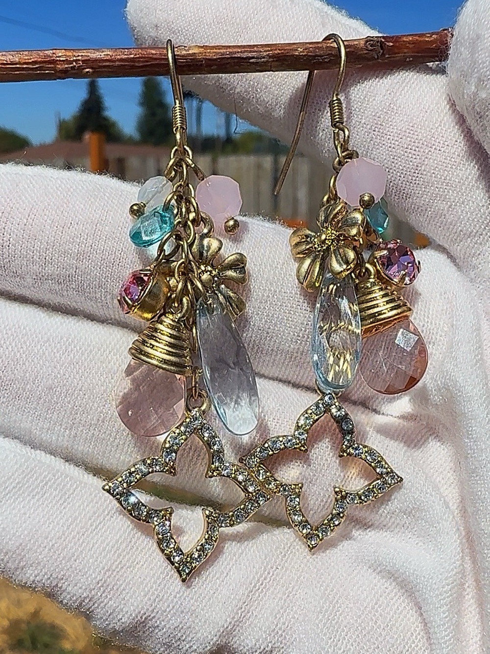 Gold-Tone Pink & Clear Crystal Dangle Earrings